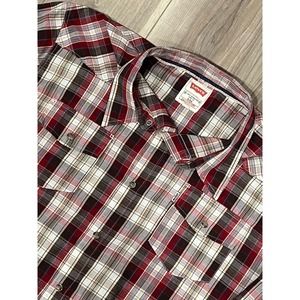 Levi's Red and Brown Plaid, Pearl Snap, XXL,‎ #448-R